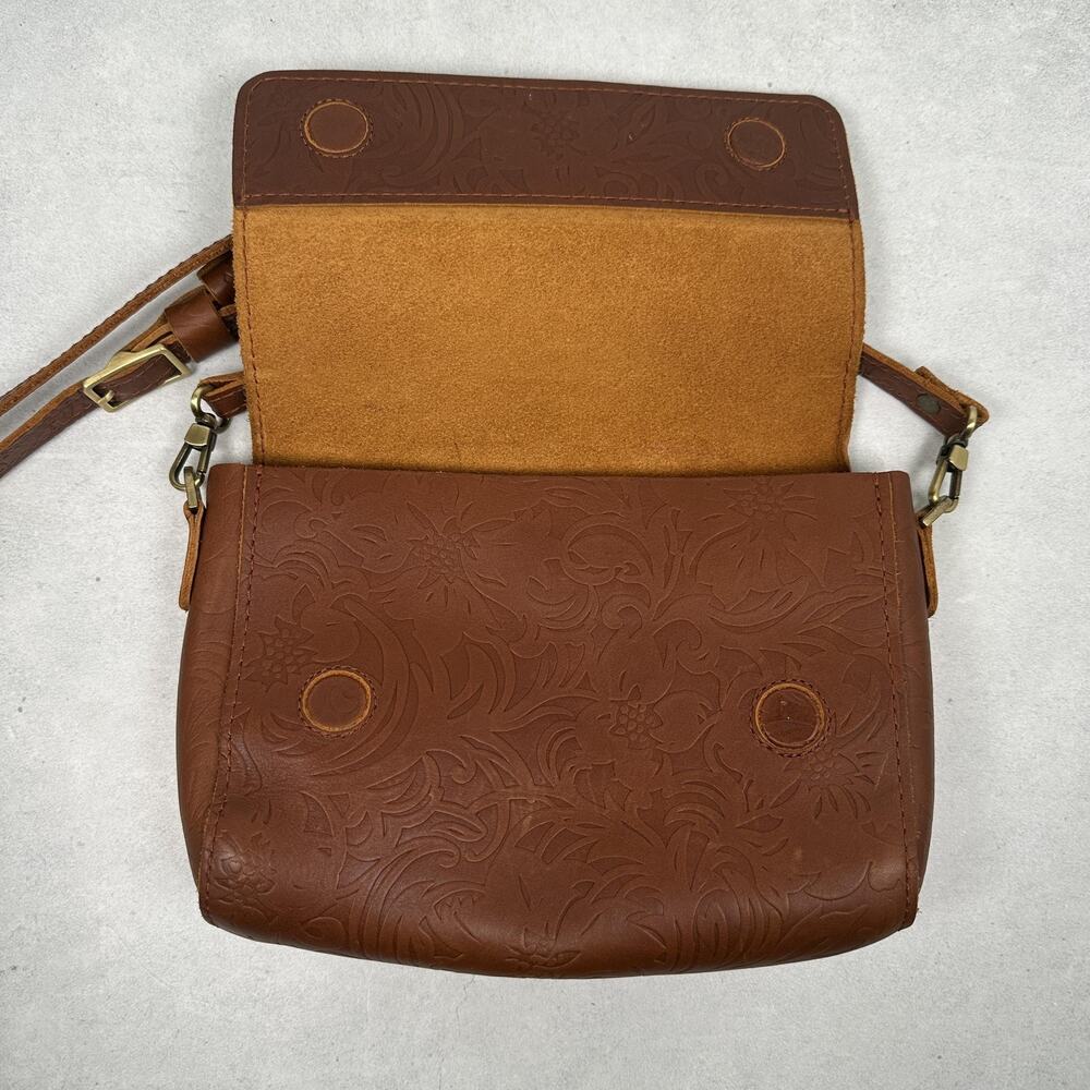 Portland Leather Goods Crossbody Bag Womens Small Brown Floral Embossed Western - Picture 4 of 15